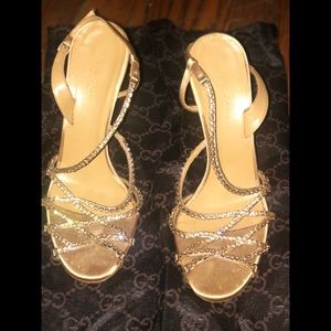 Gold Topaz Satin Swarovski Crystal Heels Sandals